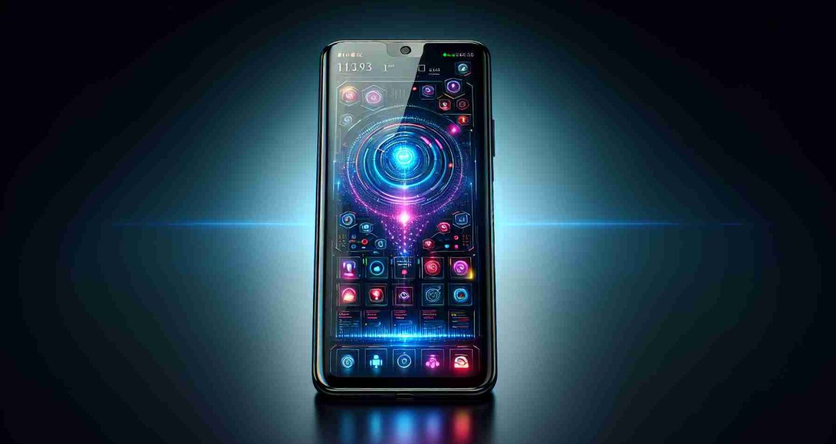 Create a hyper-realistic image of a cutting-edge smartphone. The device should pristinely elegant, and exceptionally advanced. The screen displays a vibrant interface of an artificial intelligence application, visualized with icons and infographics that suggest its complexity and sophistication. Preferably, the smartphone has a sleek black body, with an edge-to-edge screen and multiple high-tech cameras on the back. The overall aesthetic should indicate its high-tech nature and the revolutionary AI technology integrated within it.