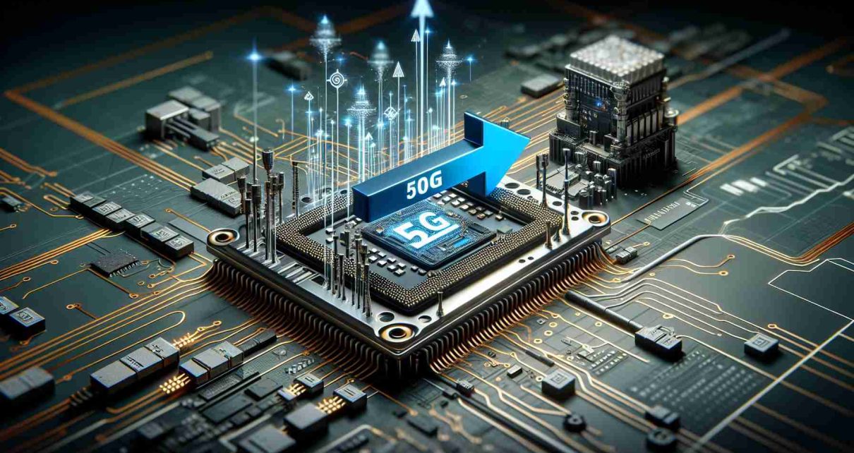 Highly realistic, high-definition image of a symbolic representation of a strategic shift towards the development of custom 5G modems. The composition might include technically complex diagrams and hardware models associated with 5G technology, a branded logo suggesting customization and change, and an arrow symbolizing the shift in strategic direction. The overall atmosphere should suggest innovation, progress, and expertise in the field.