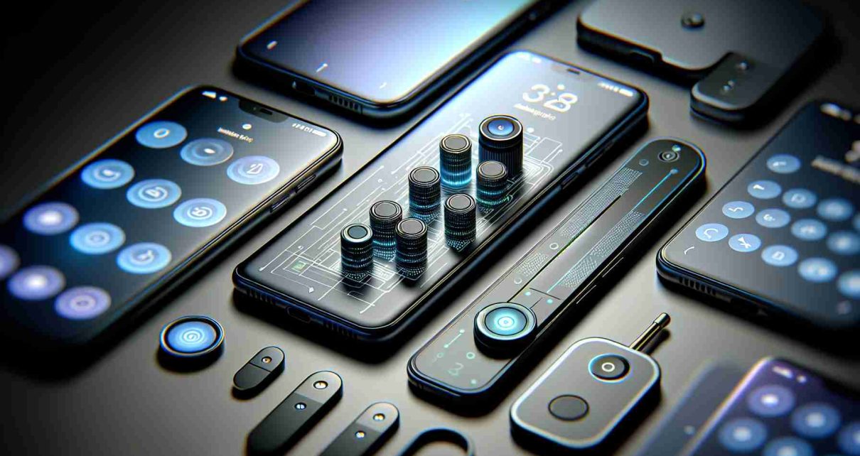 Render a high-definition, realistic image depicting the innovative technology advancement characterized by the emergence of physical buttons on smartphones. Illustrate a variety of smartphones from different angles demonstrating the physical buttons, highlighting their functional elegance and practical utility. Add a background which suggests technological advancement and digital evolution.